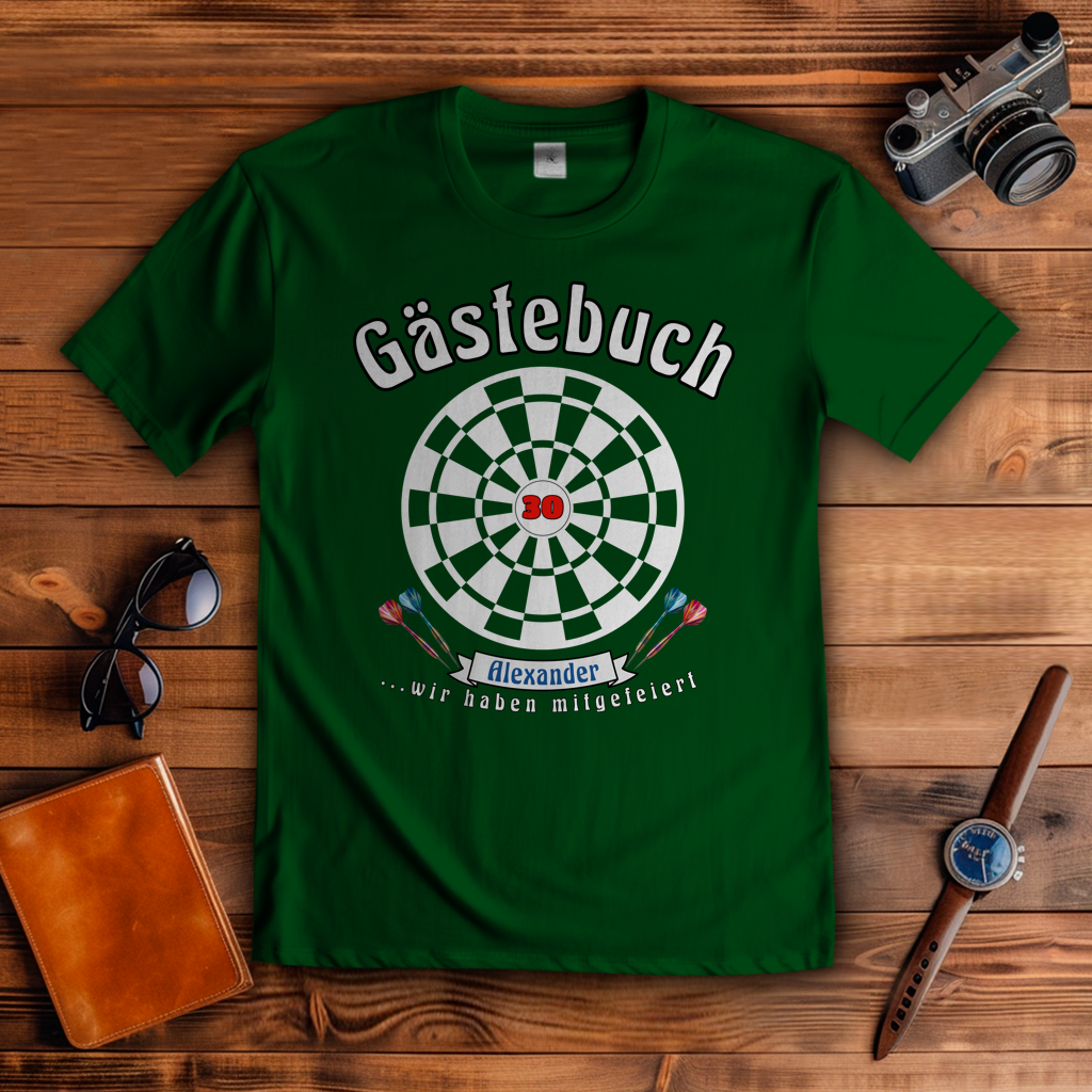T-Shirt Geburtstag Gästebuch personalisiert Dartscheibe
