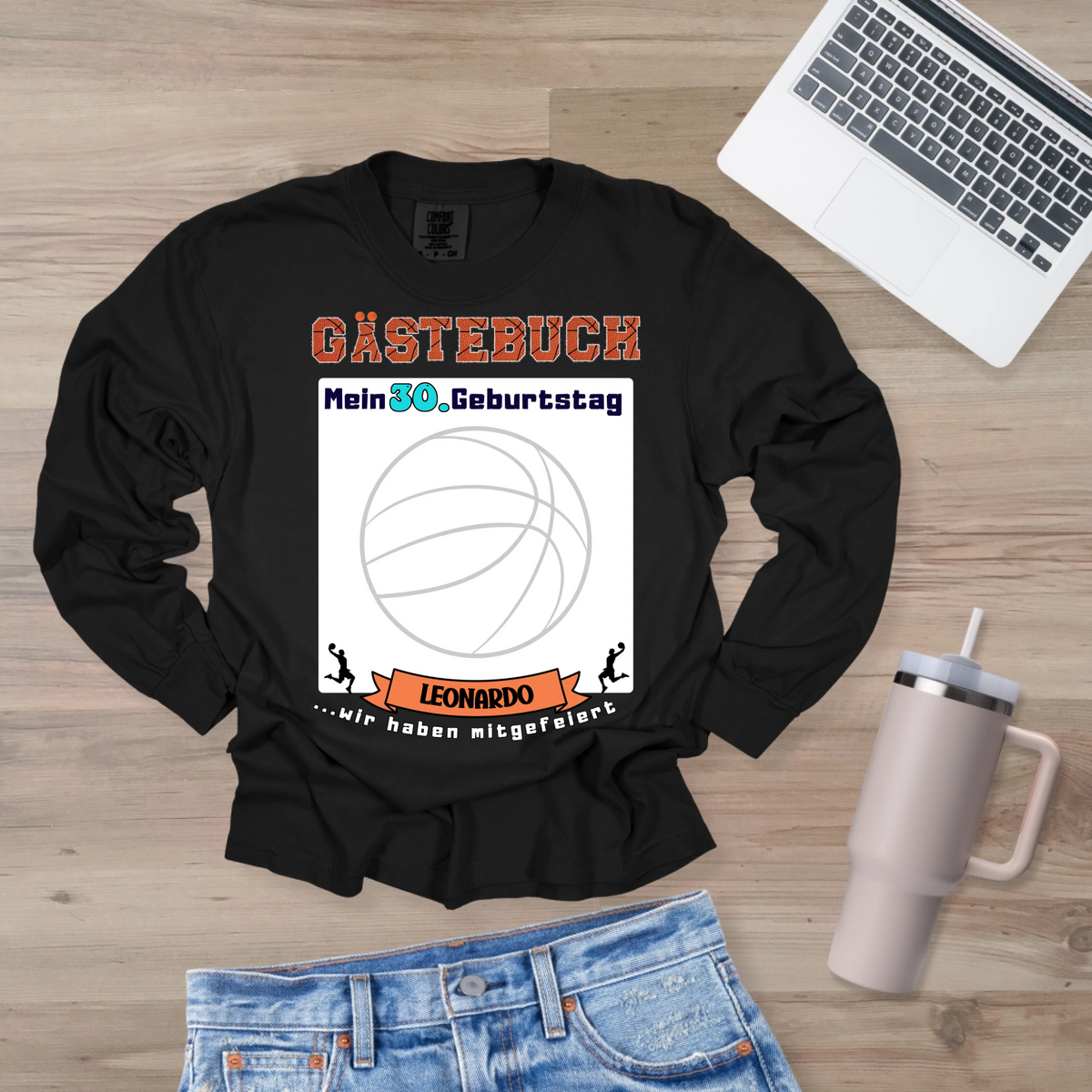 Sweatshirt Geburtstag Gästebuch Basketball personalisierbar