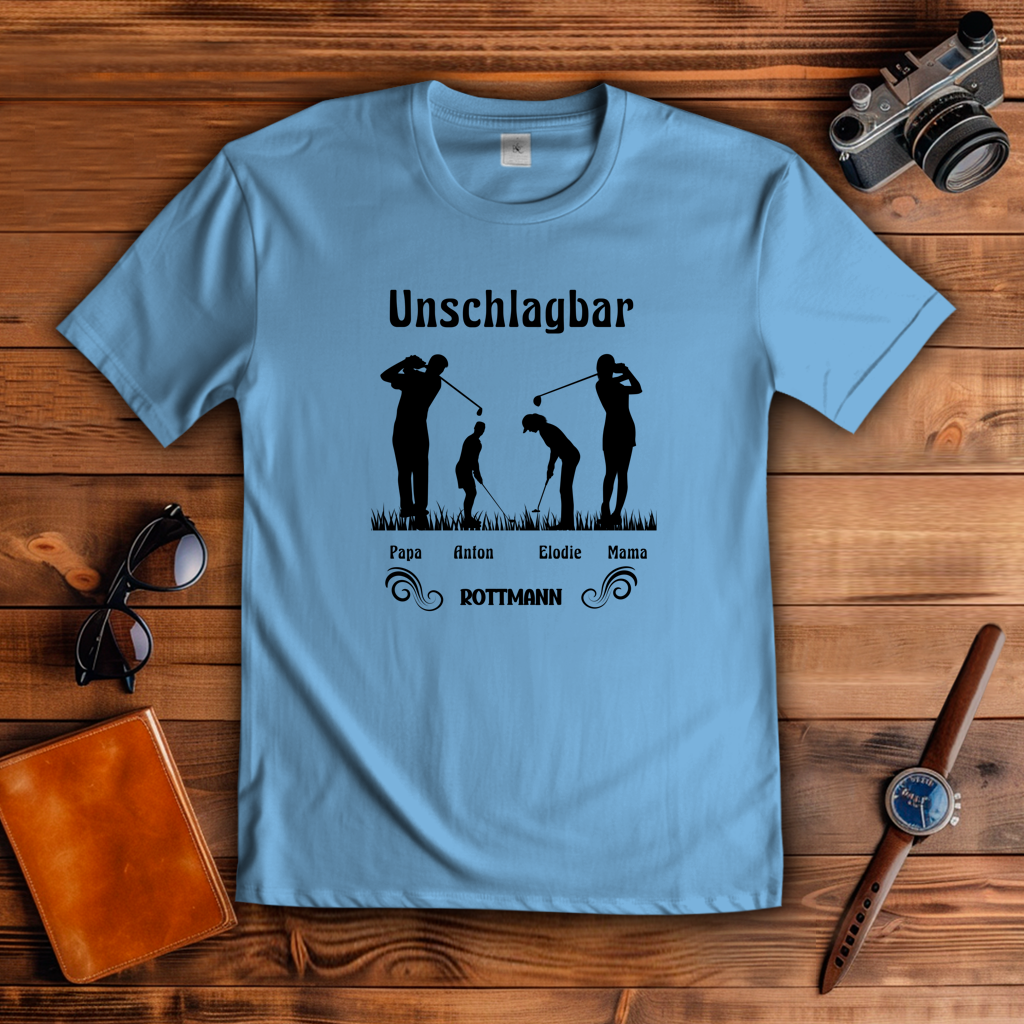Golf T-Shirt Familie Unschlagbar personalisiert