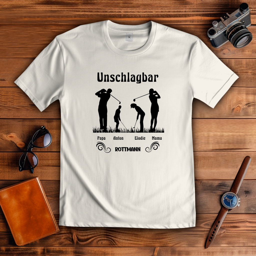 Golf T-Shirt Familie Unschlagbar personalisiert