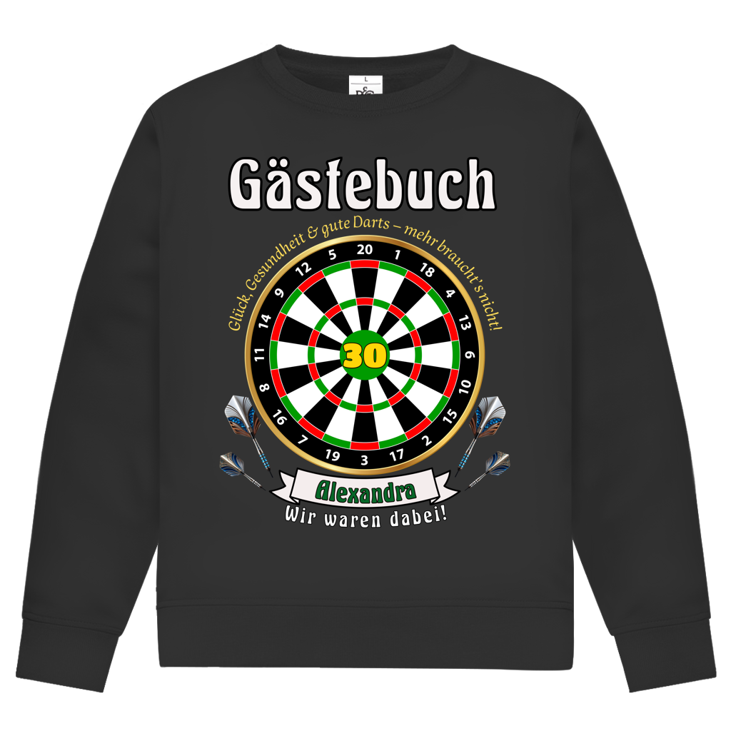 Sweatshirt Geburtstag Gästebuch Dartscheibe personalisierbar