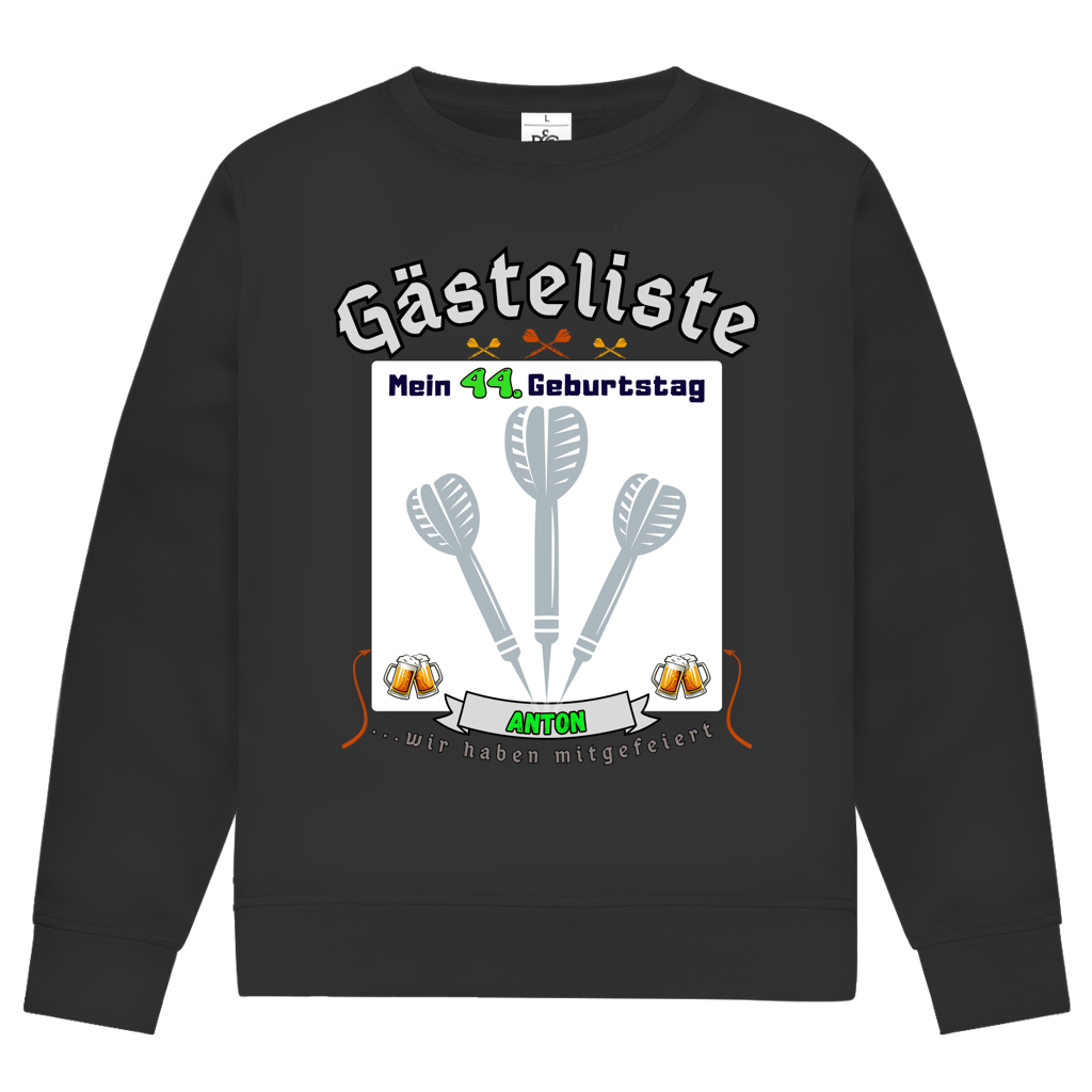 Sweatshirt Geburtstag Gästebuch Dartpfeile personalisierbar