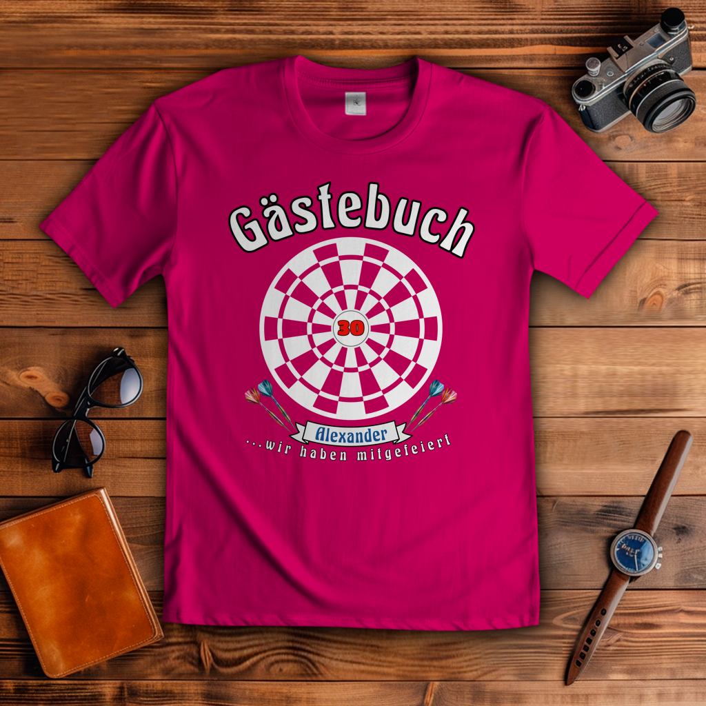 T-Shirt Geburtstag Gästebuch personalisiert Dartscheibe