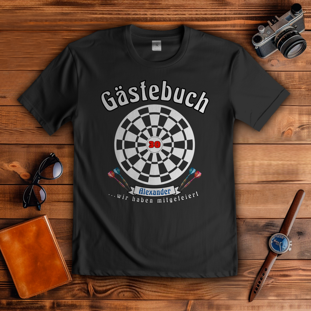 T-Shirt Geburtstag Gästebuch personalisiert Dartscheibe