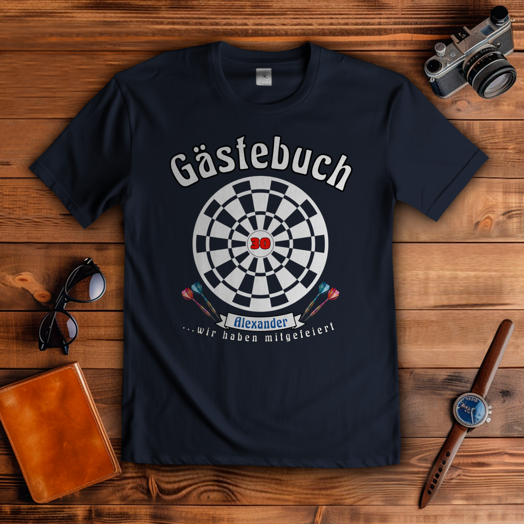 T-Shirt Geburtstag Gästebuch personalisiert Dartscheibe