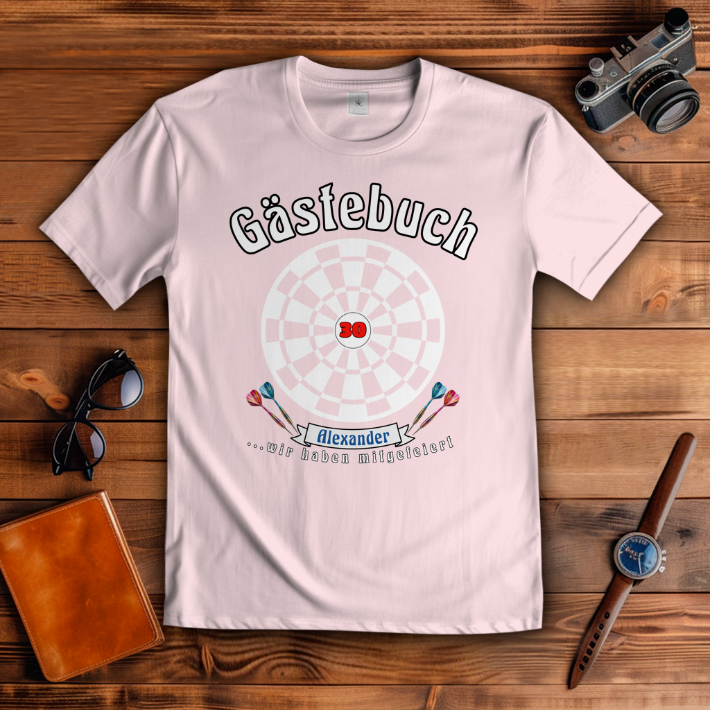 T-Shirt Geburtstag Gästebuch personalisiert Dartscheibe