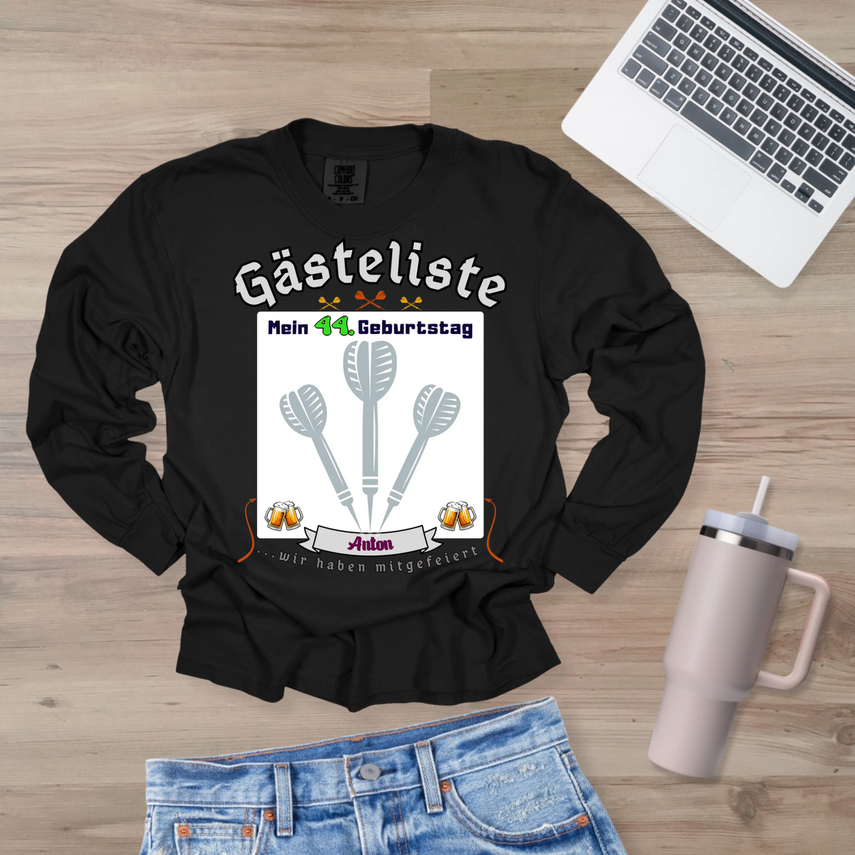 Sweatshirt Geburtstag Gästebuch Dartpfeile personalisierbar