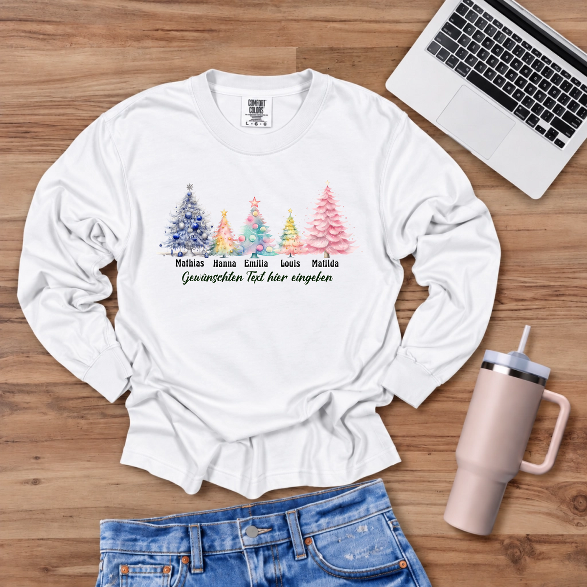 Sweatshirt Premium Bio  Personalisiertes Weihnachtsbaum bunt