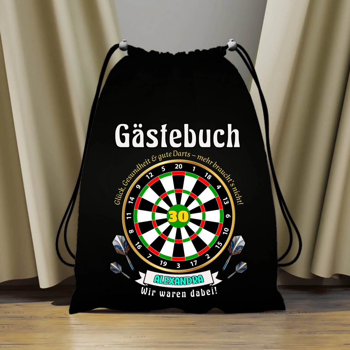 Turnbeutel / Tragetasche personalisiert Dartscheibe Gästebuch