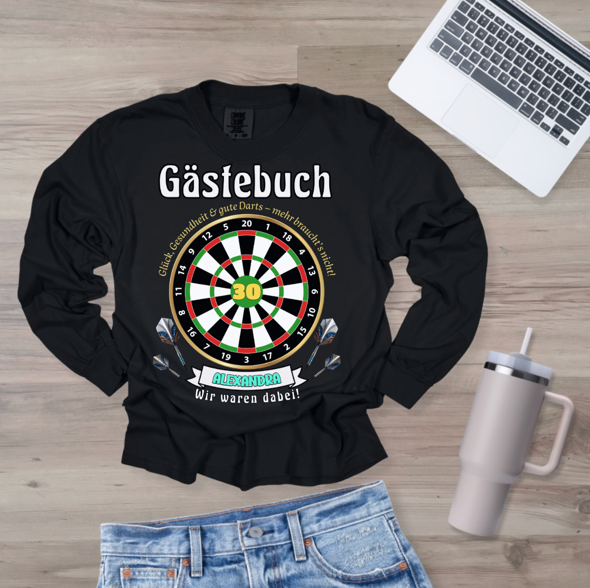 Sweatshirt Geburtstag Gästebuch Dartscheibe personalisierbar